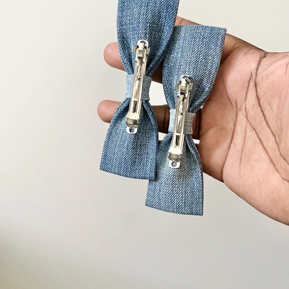 Set of 2 Blue Denim Hairbows - Picture 3 of 4